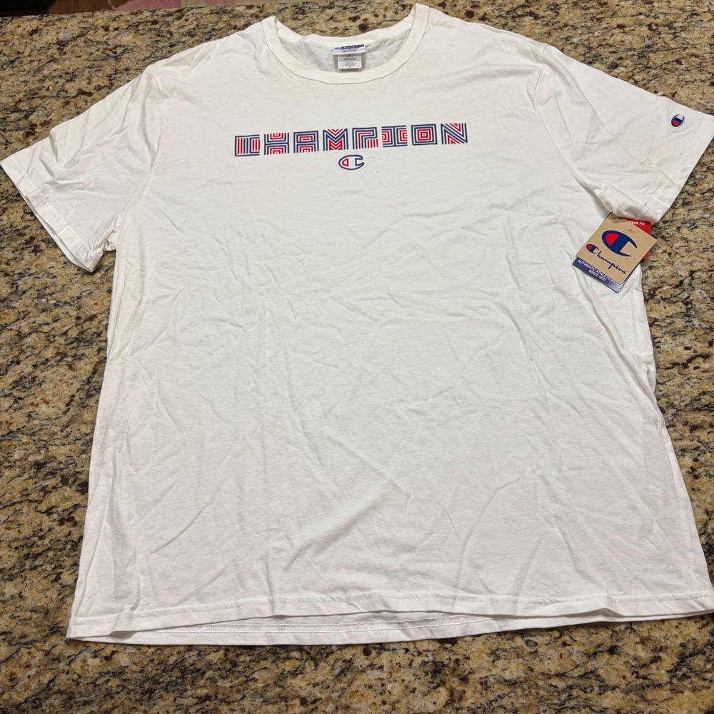 NEW Champion Mens White Graphic Logo T-Shirt Short Sleeve 2XL ws